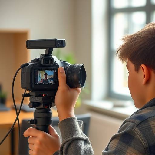 Étudiant effectuant du montage vidéo