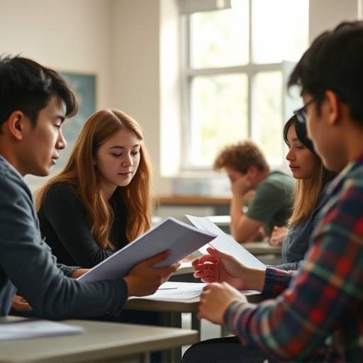 Étudiants travaillant ensemble sur un scénario pendant un cours